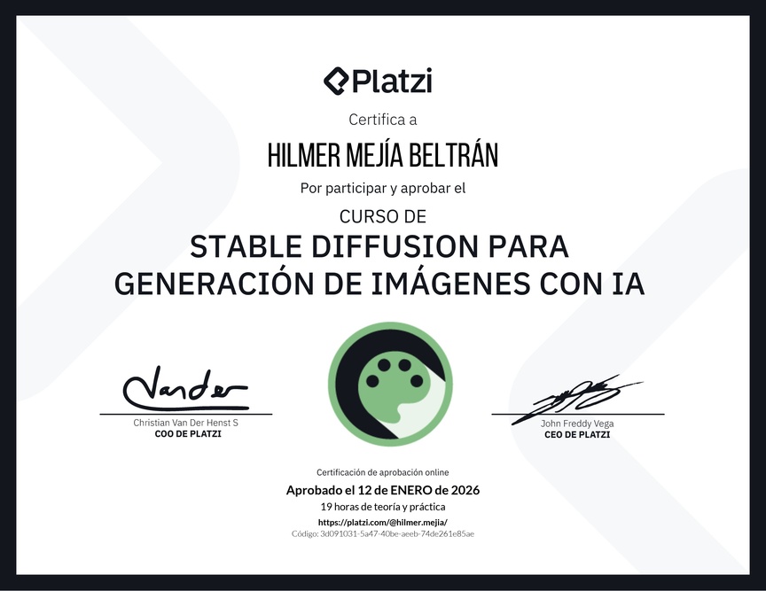 Diploma del Curso de Stable Diffusion para Generación de Imágenes con AI