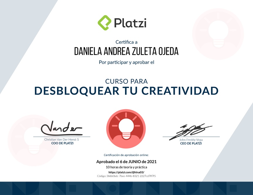 Diploma de Audiocurso de Desarrollo de Creatividad para tu Vida Profesional