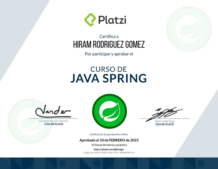 Diploma del Curso de Java Spring