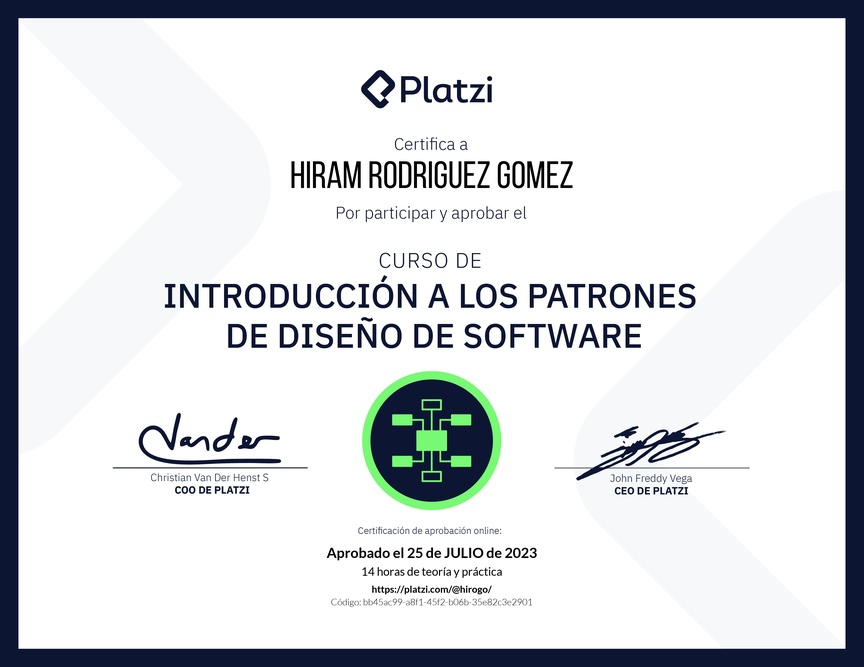 Diploma del Curso de Introducción a los Patrones de Diseño de Software