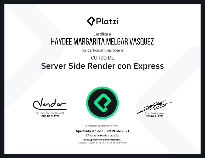 Diploma del Curso de Server Side Render con Express