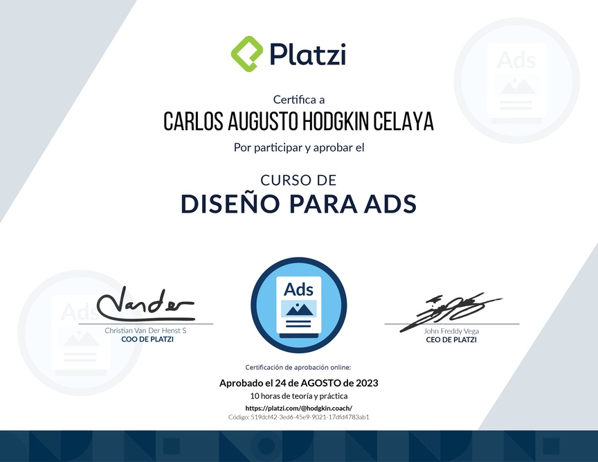 Diploma del Curso de Diseño Gráfico para Ads