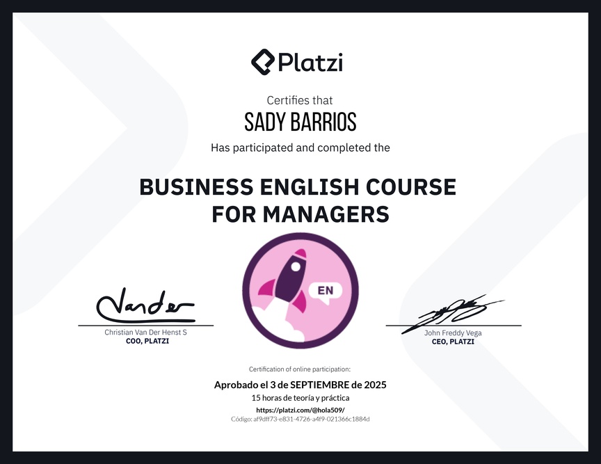 Diploma del Curso de Inglés de Negocios para Managers