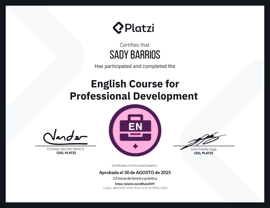 Diploma del Curso en Inglés para el Desarrollo Profesional