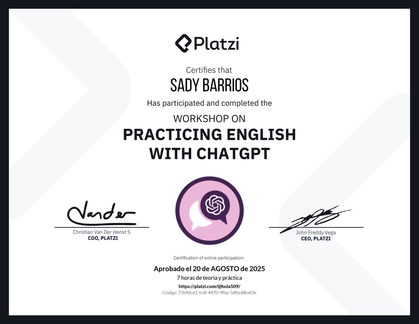 Diploma del Curso de Inglés Práctico con ChatGPT