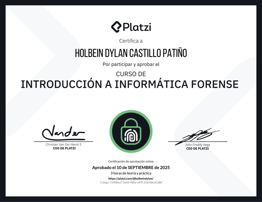 Diploma del Curso de Introducción a Informática Forense