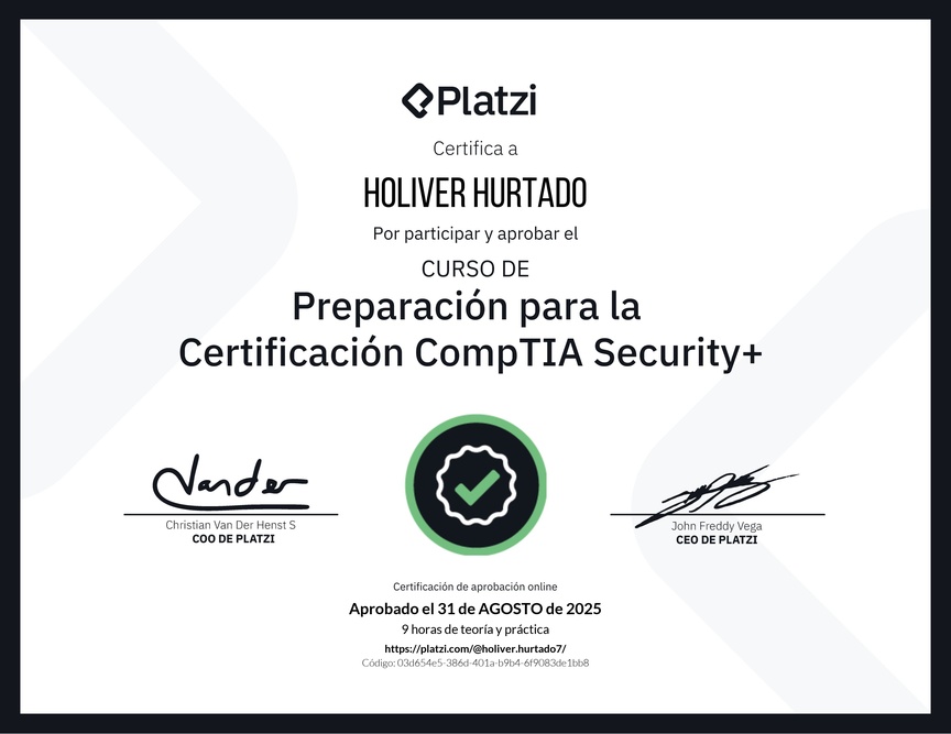 Diploma del Curso de Preparación para la Certificación CompTIA Security+