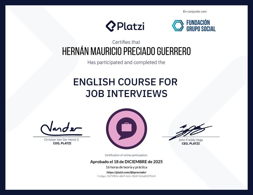 Diploma del Curso de Inglés para Entrevistas de Trabajo