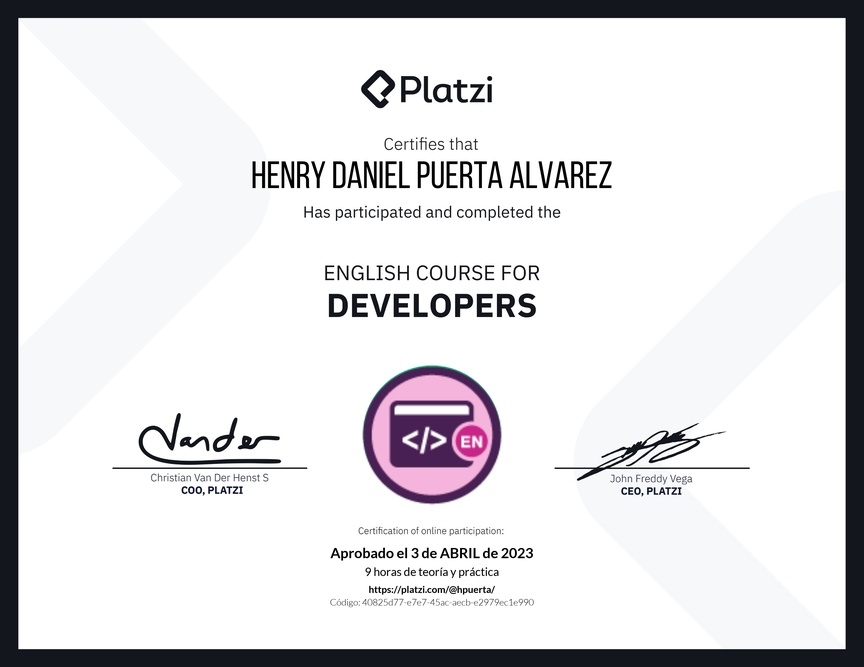 Diploma del Curso de Inglés para Programadores
