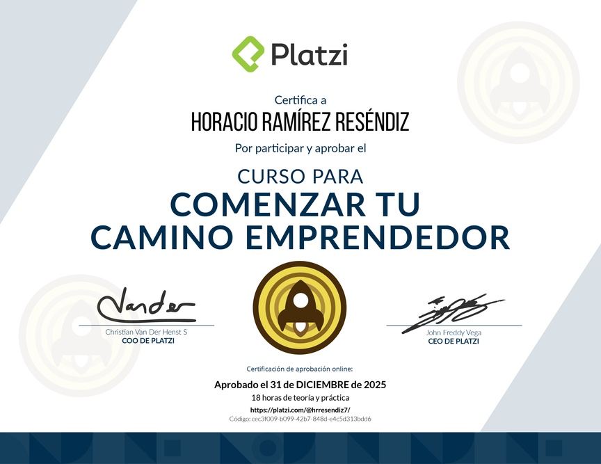 Diploma del Curso para Comenzar tu Camino Emprendedor