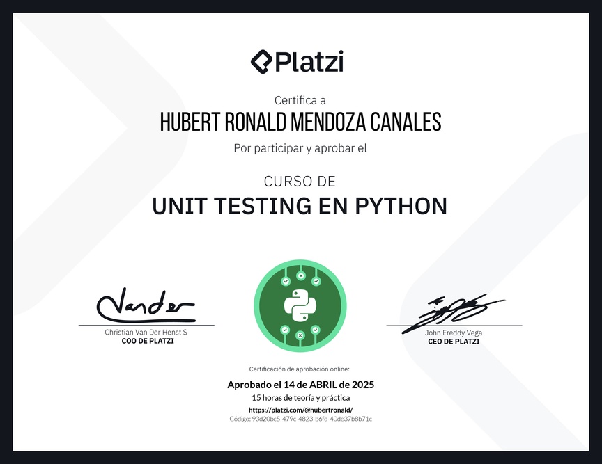 Diploma del Curso de Unit Testing en Python