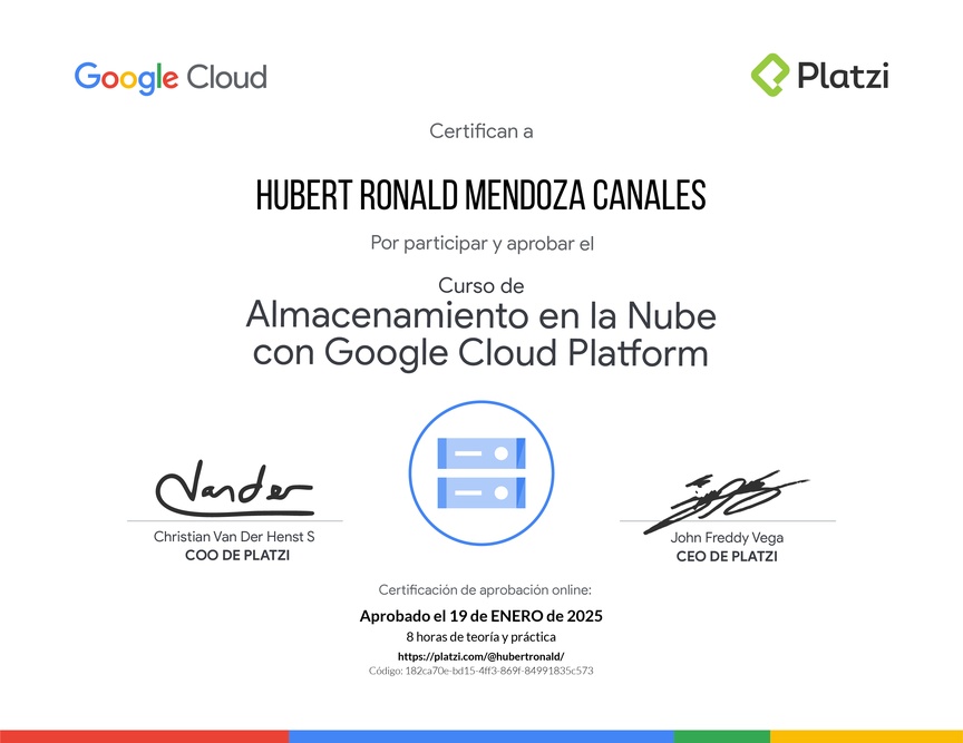 Diploma del Curso de Almacenamiento en la Nube con Google Cloud Platform