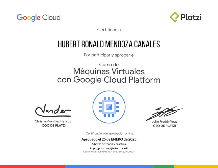 Diploma del Curso de Máquinas Virtuales con Google Cloud Platform