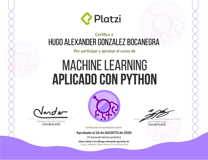 Diploma del Curso de Machine Learning Aplicado con Python