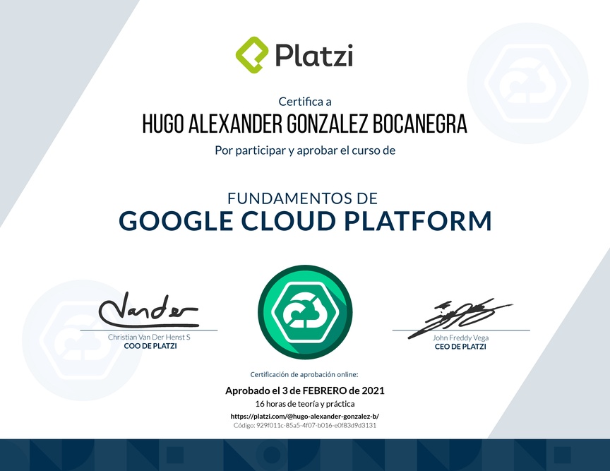 Diploma de Fundamentos de Google Cloud Platform 2018