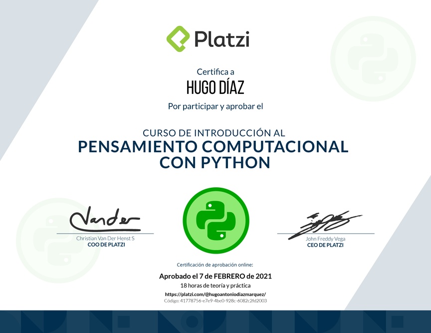 Diploma del Curso de Introducción al Pensamiento Computacional con Python