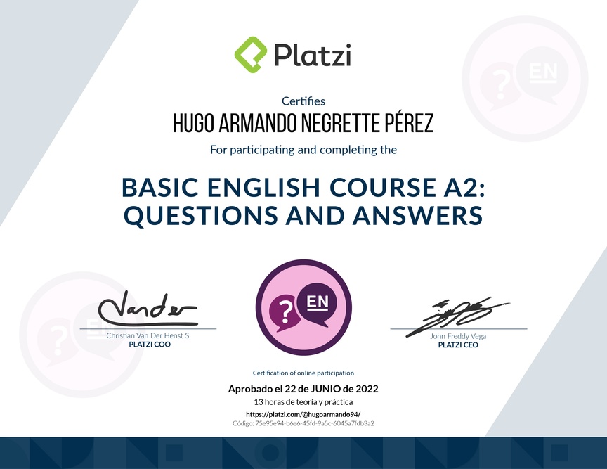 Diploma del Curso de Inglés Básico: Preguntas y Respuestas (2021)