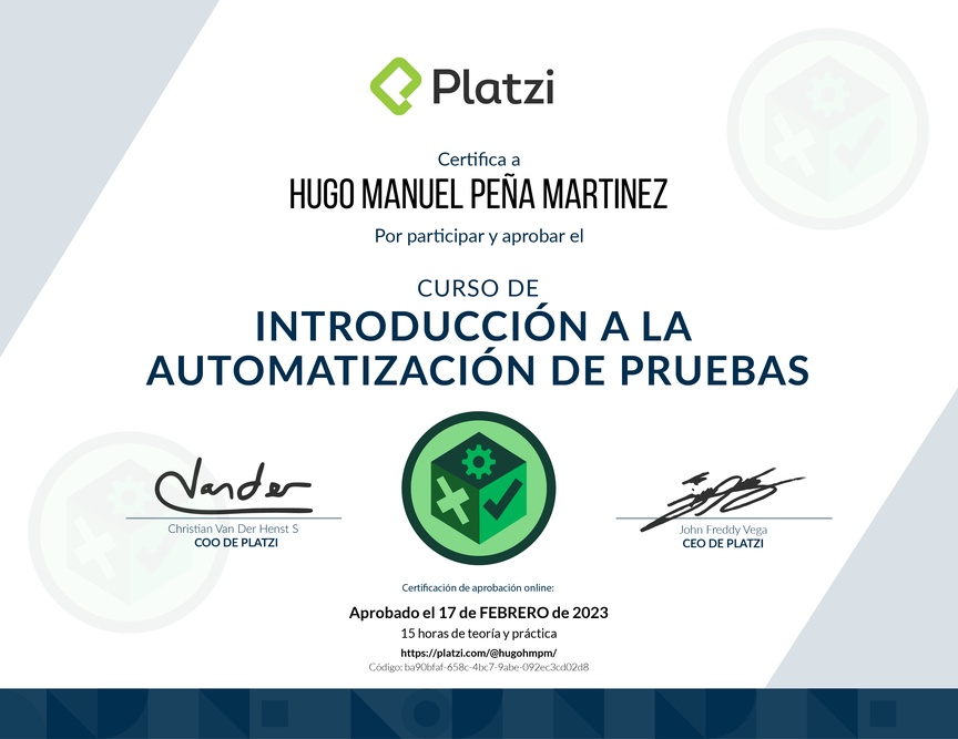 Diploma del Curso de Introducción a la Automatización de Pruebas