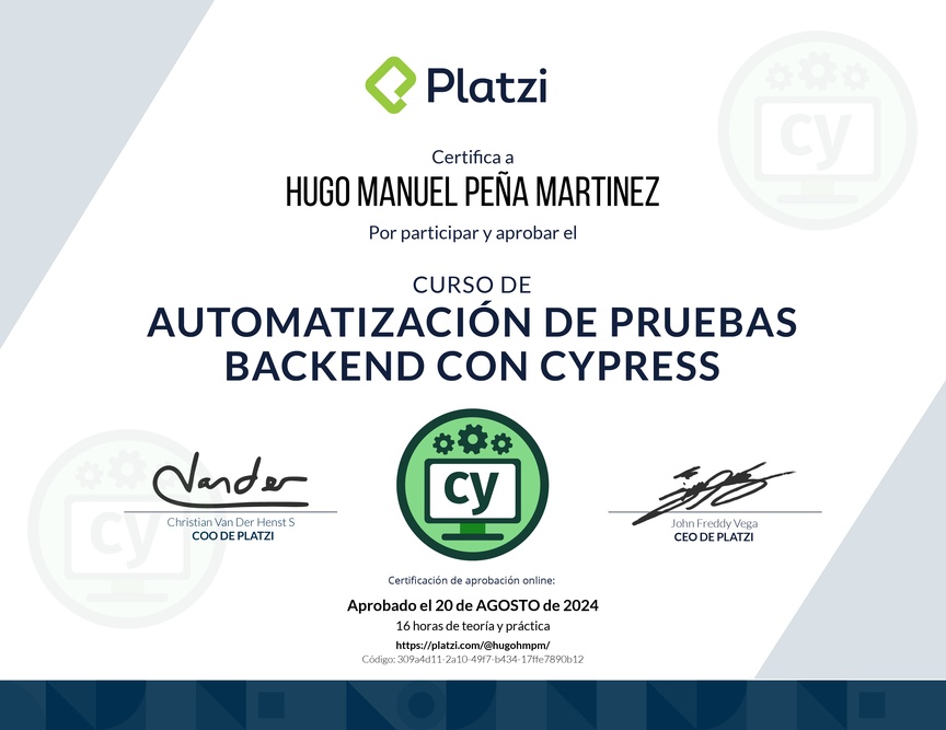 Diploma del Curso de Automatización de Pruebas de Backend con Cypress