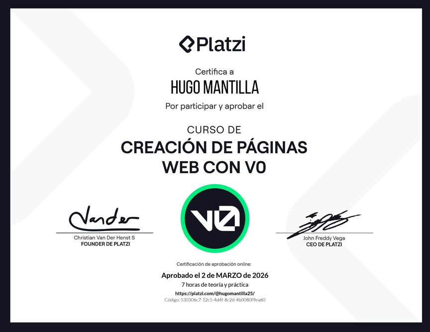 Diploma del Curso de Creación de Páginas Web con v0
