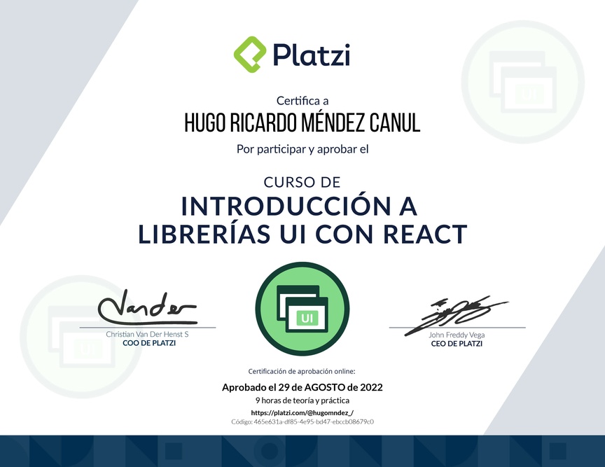 Diploma del Curso de Introducción a Librerías UI con React