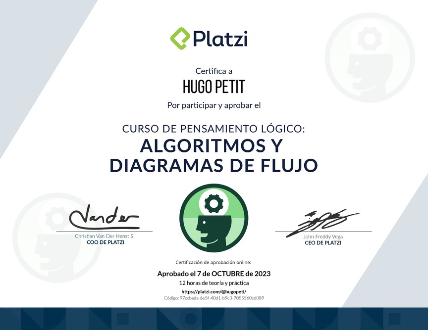 Diploma del Curso de Pensamiento Lógico: Algoritmos y Diagramas de Flujo