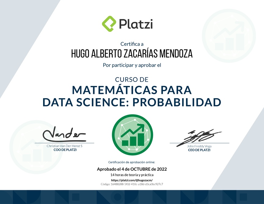 Diploma del Curso de Matemáticas para Data Science: Probabilidad