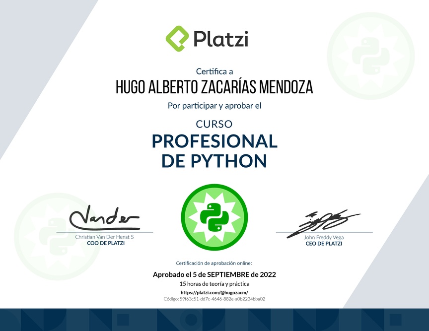 Diploma del Curso Profesional de Python