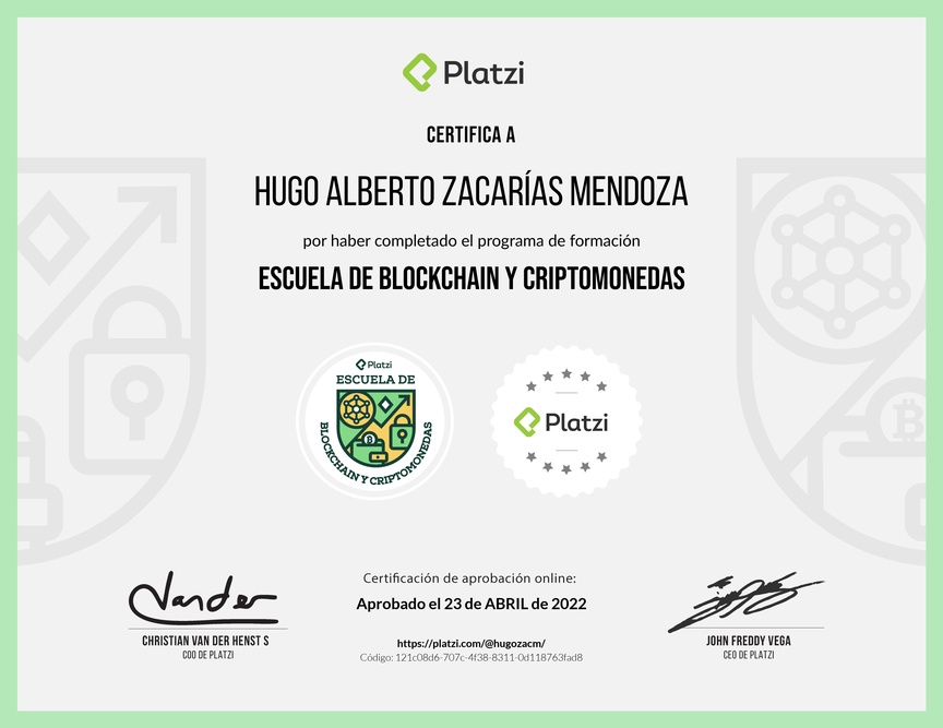 Diploma de la Ruta de Aprendizaje de Blockchain y Criptomonedas