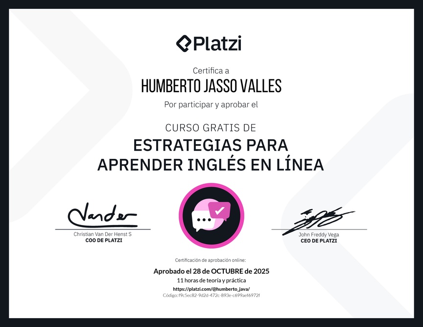 Diploma del Curso Gratis de Estrategias para Aprender Inglés en Línea