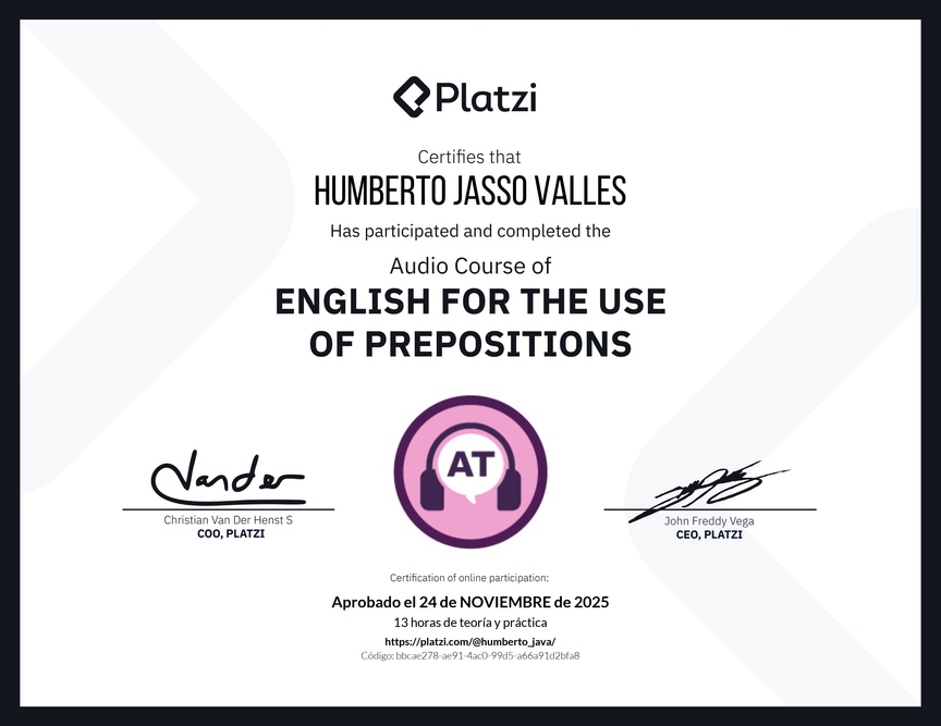 Diploma de Audio Curso de Inglés para el Uso de Preposiciones