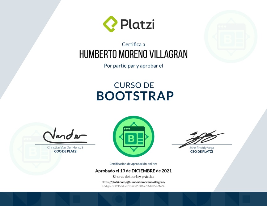 Diploma del Curso de Bootstrap 4