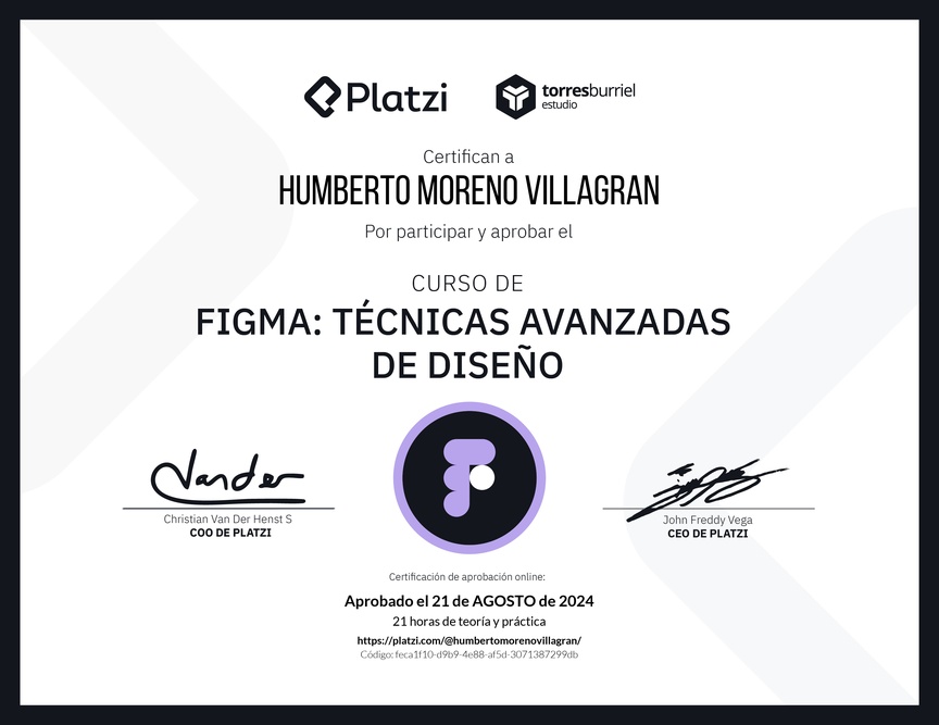 Diploma del Curso de Figma: Técnicas Avanzadas de Diseño