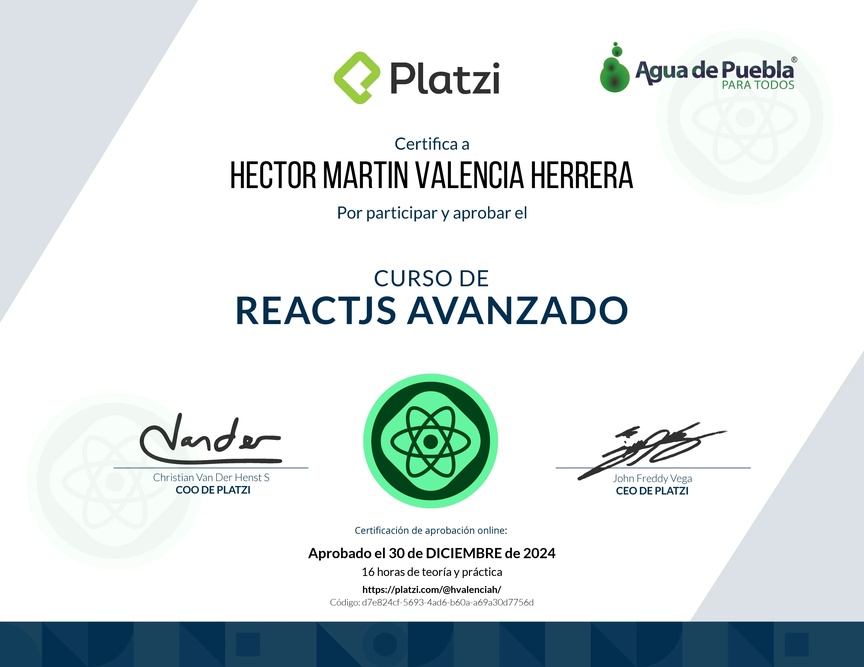 Diploma del Curso de React Avanzado