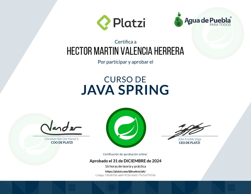 Diploma del Curso de Java Spring