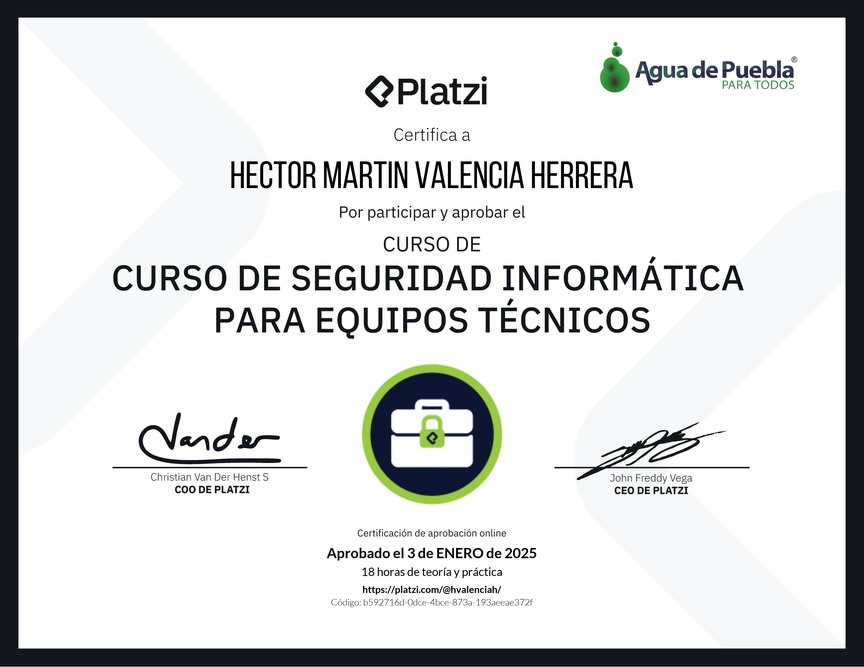 Diploma del Curso de Seguridad Informática para Equipos Técnicos