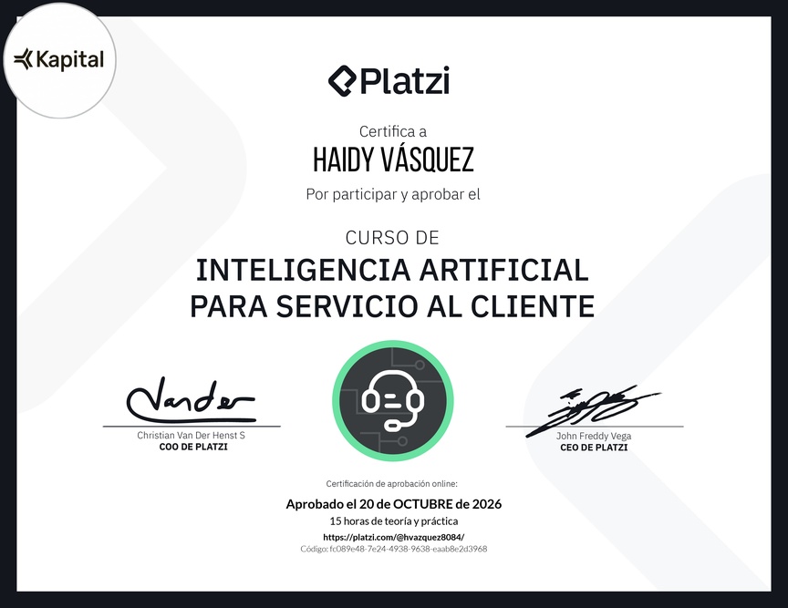 Diploma del Curso de Inteligencia Artificial para Servicio al Cliente