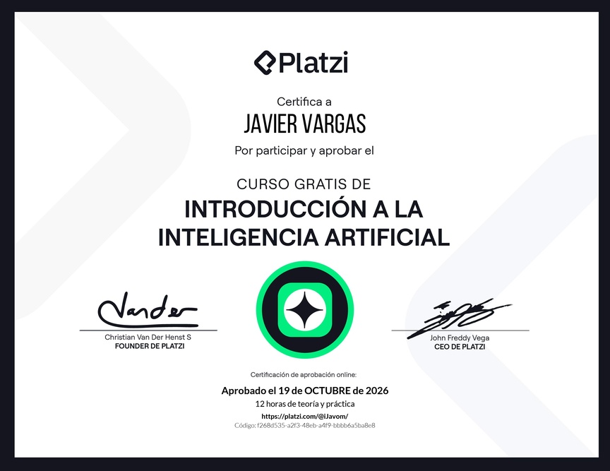 Diploma del Curso Gratis de Introducción a la Inteligencia Artificial