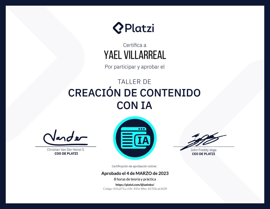 Diploma de Taller de Creación de Contenido con Inteligencia Artificial