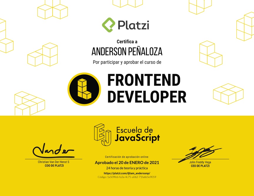 Diploma del Curso de Frontend Developer 2019