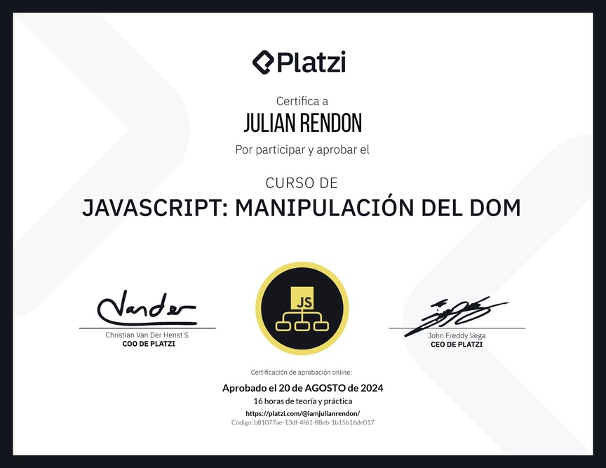 Diploma del Curso de JavaScript: Manipulación del DOM