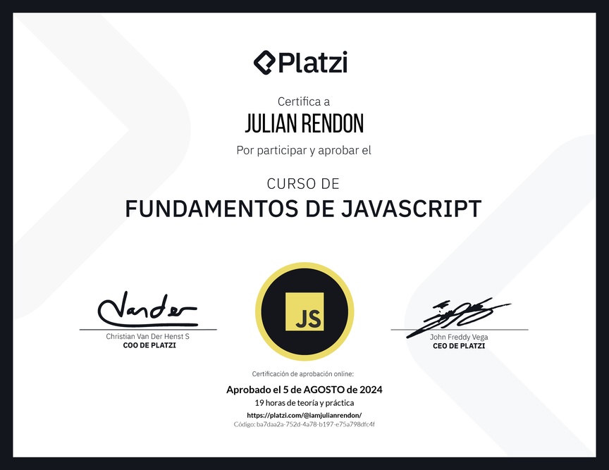 Diploma del Curso de Fundamentos de JavaScript