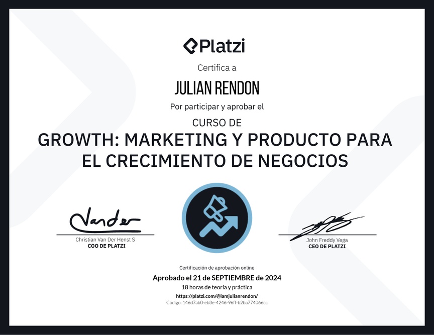 Diploma del Curso de Growth: Marketing y Producto para el Crecimiento de Negocios