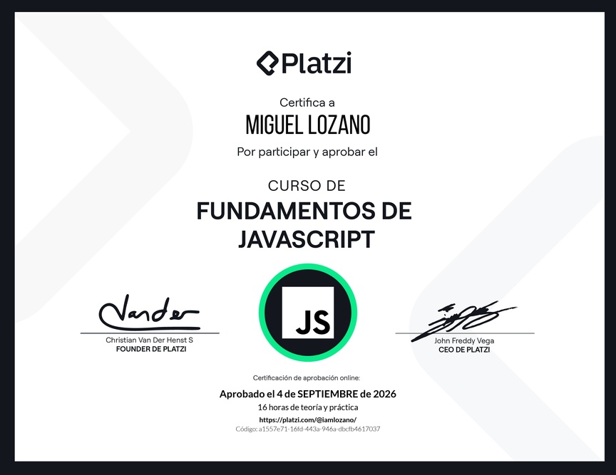Diploma del Curso de Fundamentos de JavaScript