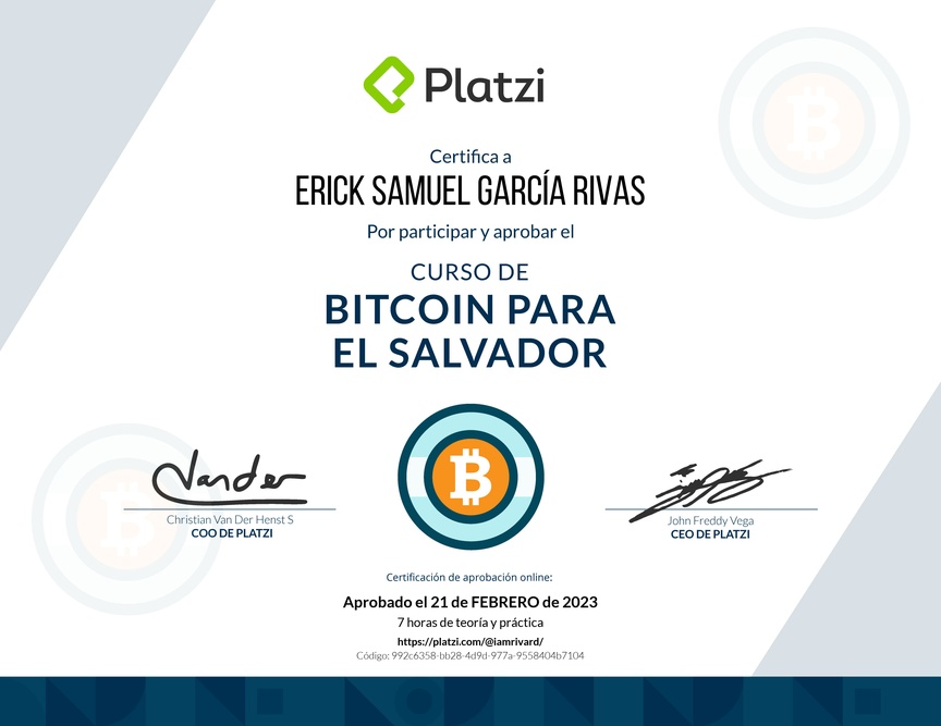 Diploma del Curso de Bitcoin para El Salvador