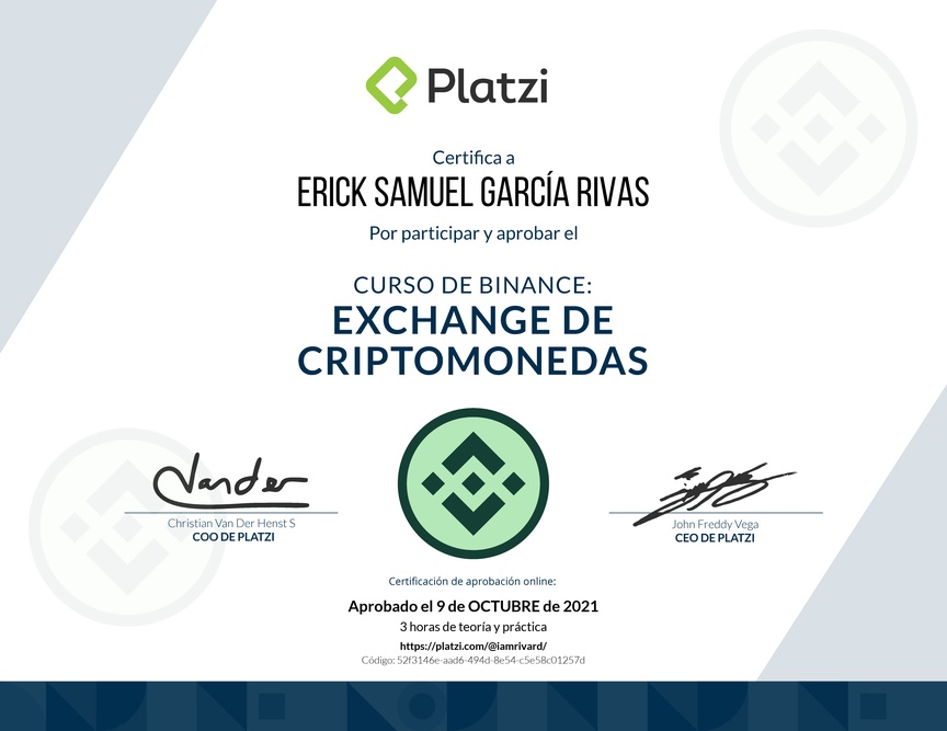 Diploma de Minicurso de Binance: Exchange de Criptomonedas 2021