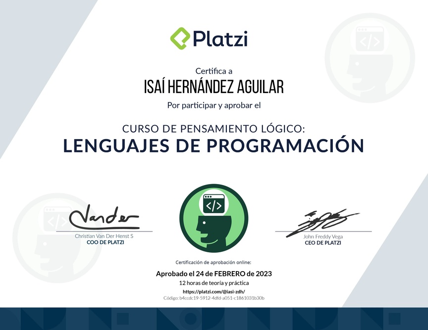 Diploma del Curso de Pensamiento Lógico: Lenguajes de Programación