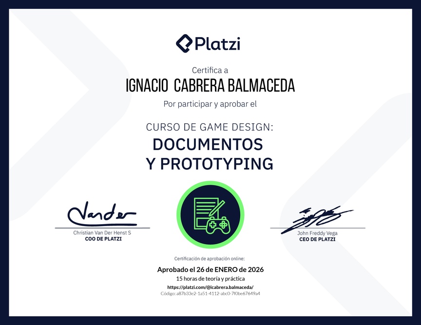 Diploma del Curso de Game Design: Documentos y Prototyping