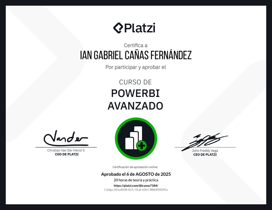 Diploma del Curso PowerBI Avanzado