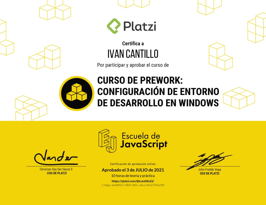 Diploma del Curso de Prework: Configuración de Entorno de Desarrollo en Windows